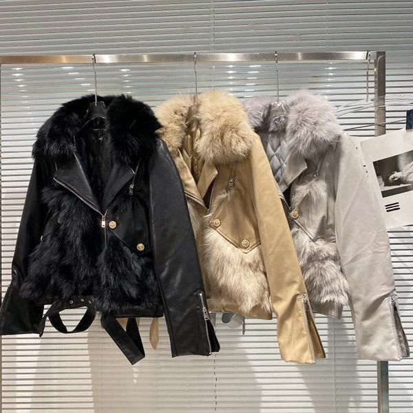 

women's leather & faux women high street fur coat 2021 autumn zipper quilted jacket female long sleeve black casual pu