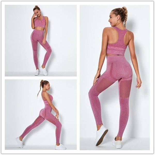 

yoga outfits seamless sports suits set women fitness clothing sportswear woman gym leggings padded push-up strappy bra1, White;red