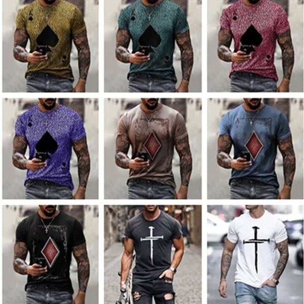 

new ace of spades men's t-shirts 3d casual summer fashion short sleeve high street round neck shirt daily street wear, White;black