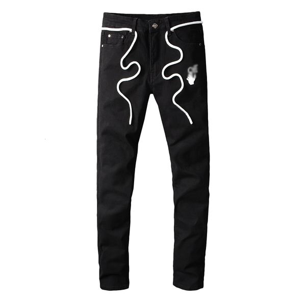 

2021 men's male trousers black arrow print for young men stretch slim slimming jeans denim pants 156 i1id, Blue