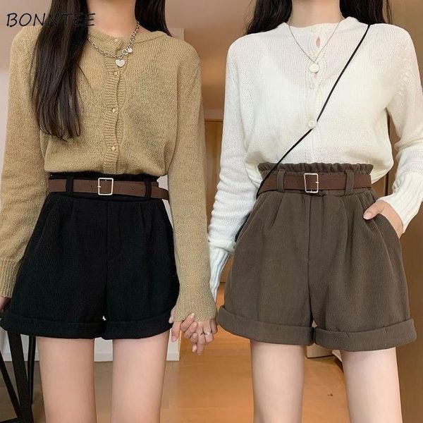 

women's shorts women loose elastic waist solid trendy korean style female simple soft casual streetwear all match elegant college autum, White;black
