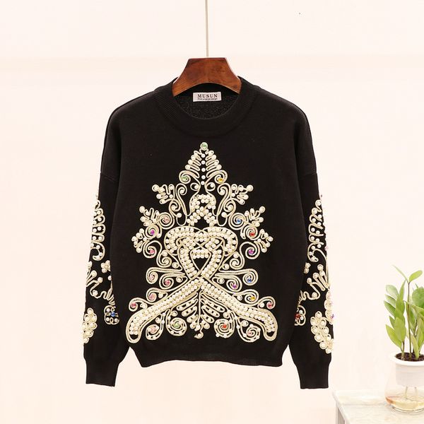 

set female beading diamonds long sleeve sweater knit pants 2pcs women autumn loose pullover trousers knitwear ladies tracksuits rxsp, Blue