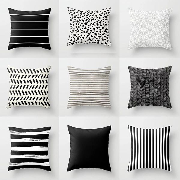 

cushion/decorative pillow black and white geometric decorative pillows polyester sofa throw cases striped home office chair backrest pillowc