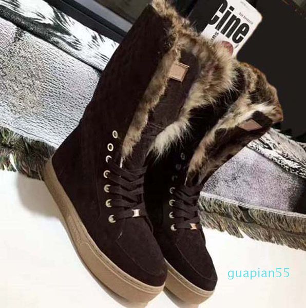 

fashion- winter snow boots real fur slides leather waterproof warm knee high boot fashion booties, Black