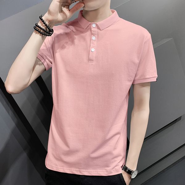 

men casual short sleeve polo shirt men solid color holiday office button breathable fashion chic slim short polos shirt men, White;black
