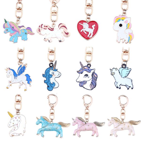 

korean creative alloy heart-shaped color oil dripping unicorn key chain cartoon pony pendant