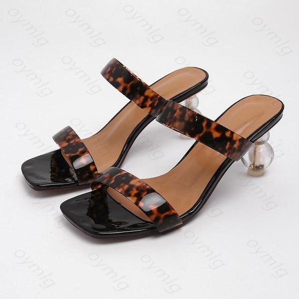 

leopard print women slippers square toe strange heels slipper summer outside zapatos de mujer sapatos mulher, Black