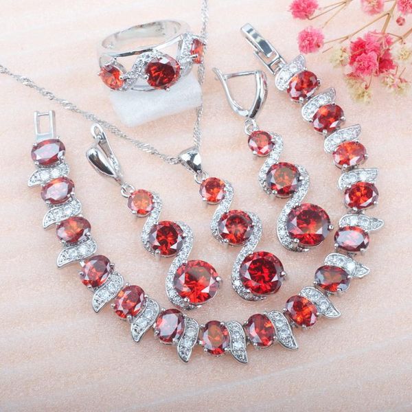 

earrings & necklace 2021 for women dubai wedding jewelry set red zirconia ring bracelet and sets fast ship mn0140, Silver