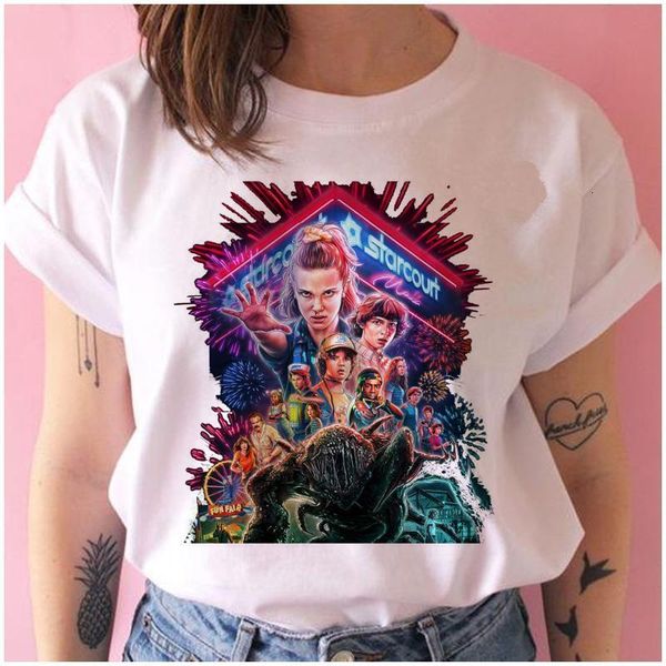 

stranger things season 3 tshirt women upside down tshirt eleven female graphic grunge t-shirt femme tee shirts funny clothing, White