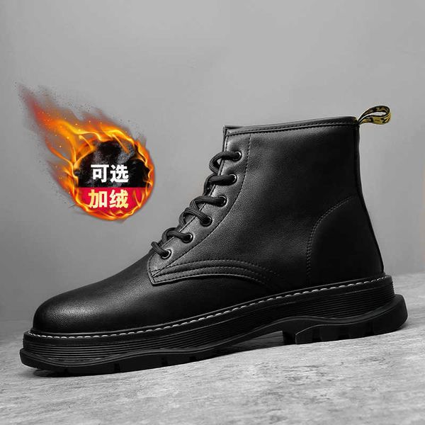 

winter cotton warm men's boots martin leather short fashion versatile, Black
