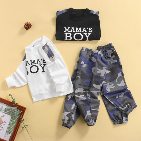 

clothing sets 0-5y autumn casual baby boys clothes letter camouflage printed long sleeve sweatshirt pants 2pcs, White