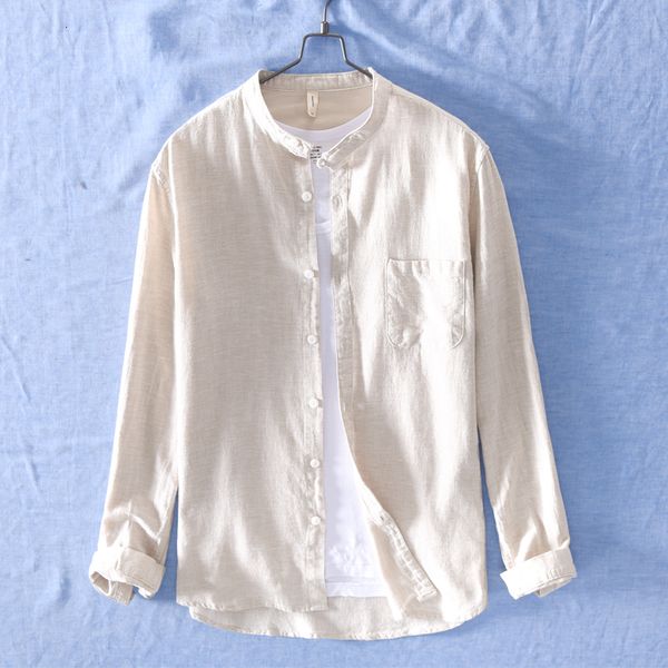 

2021 new novo estilo italy marca gola camisa de linho algodo para camisas dos homens confortvel e casual masculino encabea bni4, White