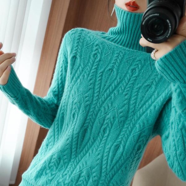 

women's sweaters autumn winter 2021 turtleneck pullover double thickening loose women 100% wool sweater coat large size knitted jumper, White;black