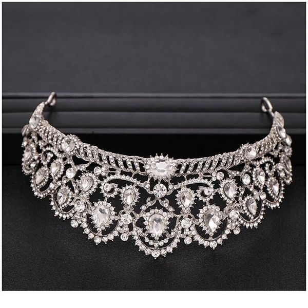 

vintage wedding big crown headdress silver color rhinestone crystal princess crown bridal crown hair accessories jllnhj