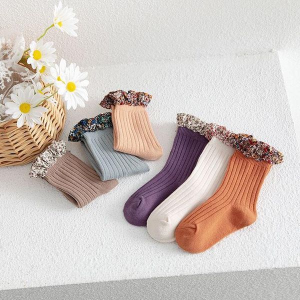 

socks milancel 2021 autumn baby floral girls sock 3 pairs a lot toddler, Pink;yellow