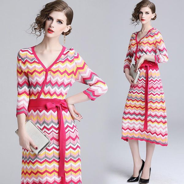 

casual dresses 2021 spring runway women rainbow knidress, Black;gray