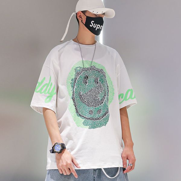 

2021 new hip hop diabo streetwear homens casual meia manga camisas preto vero legal solto t camisa moda japo punk tshirt masculino qh41, White;black