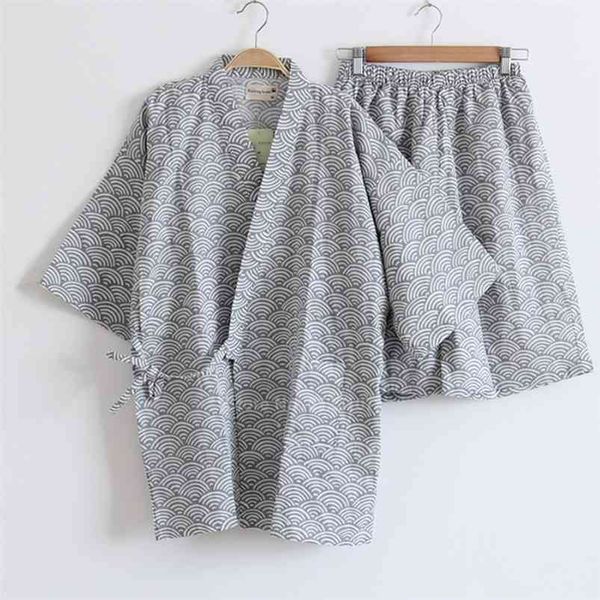 Yaz Adam Pijama Erkekler Için Setleri Japon Geleneksel Kimono Yukata Şort Tops Giyim Suit Samuray Erkek Pijama Banyo 210901