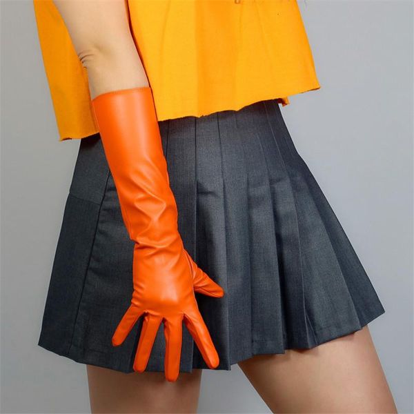 

sports gloves faux leather lambskin sheepskin pu 28" 70cm opera evening orange female women long, Black