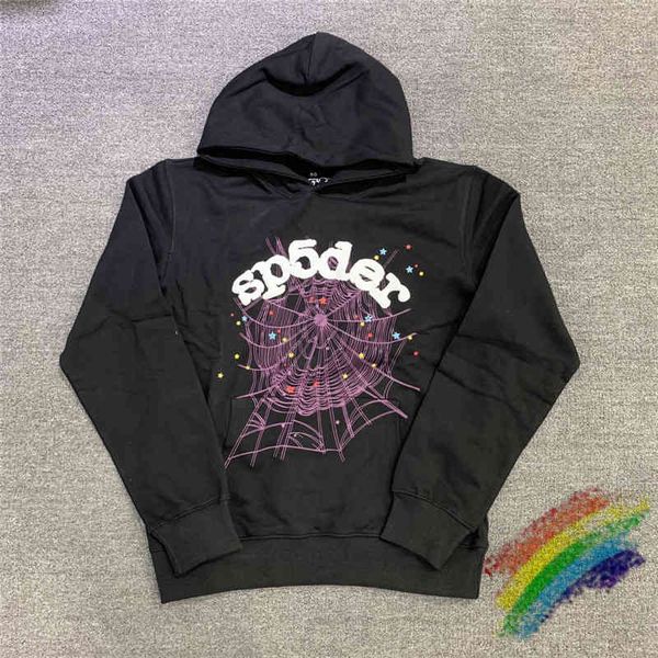 

men's hoodies & sweatshirts foaming printing sp5der 555555 angel number hoodie men women 1:1 pider web pattern pullover srbq, Black