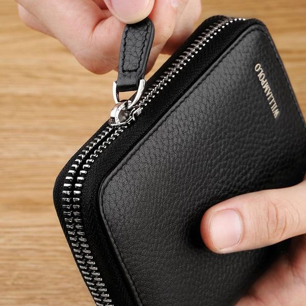 

williampolo wallets men women short mini genuine leather zipper money purse cards holder slots potable black brown blue pink, Red;black