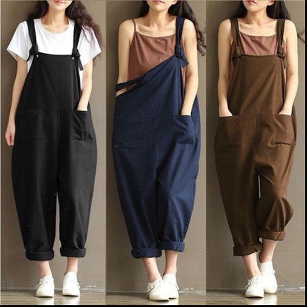 

fashion women girls loose solid jumpsuit strap dungaree harem trousers ladies overall pants casual playsuits plus size  3xl, Black;white
