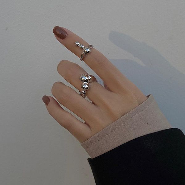 

wedding rings aomu 2021 design punk geometric round irregular bead silver color metal ring for women girls party jewelry accessories, Slivery;golden