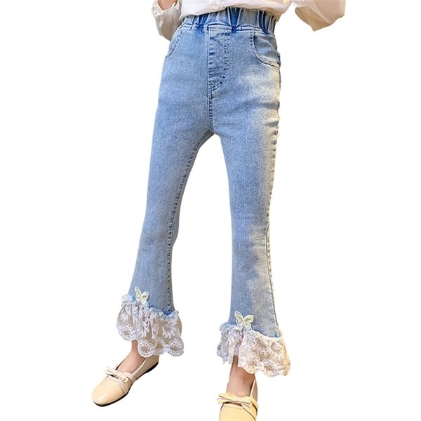 

girls jeans lace floral kids girl patchwork children's appliques clothing 6 8 10 12 14 210527, Blue