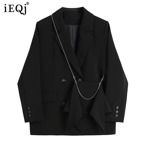 

women's suits & blazers ieqj women chain design sense solid color casual blazer notched long sleeve loose jacket fashion spring autumn, White;black