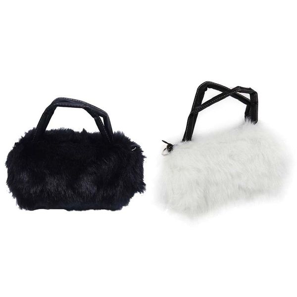 

evening bags lovely fur leather handbag shoulder bag winter black & lady girl pretty cute plush hairy messeng