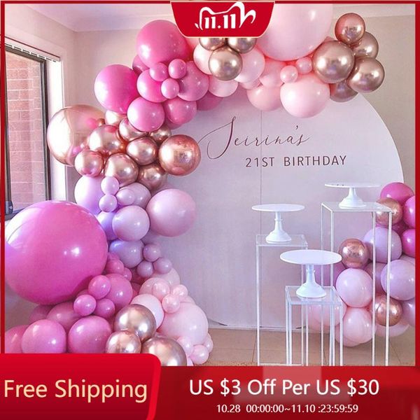 

party decoration 126 pcs high grade latex balloons pink and rose gold combination balloon birthday wedding globos wholesale