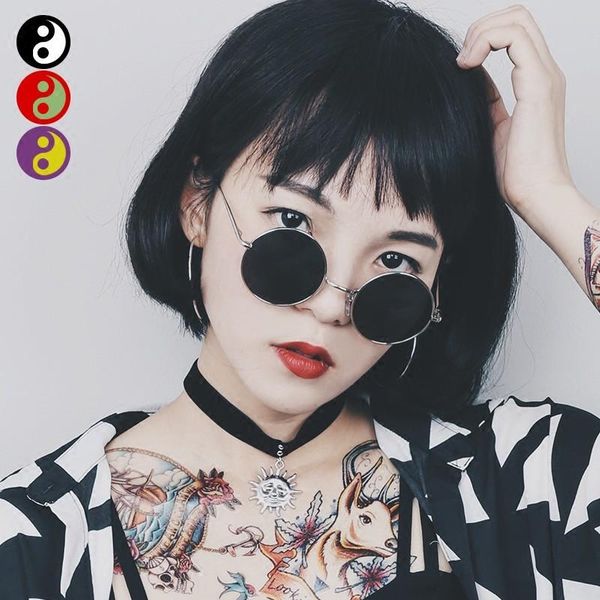 

round sunglasses women 2021 trendy brand purple yellow red blue pinkgothic circle glasses vintage feminino, White;black