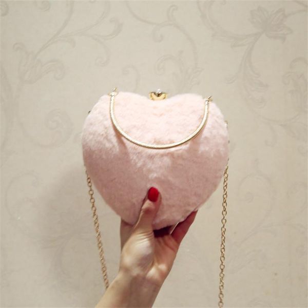 

evening bags meloke 2021 women heart shaped wool wedding clutch purse banquet for ladies drop mn1290