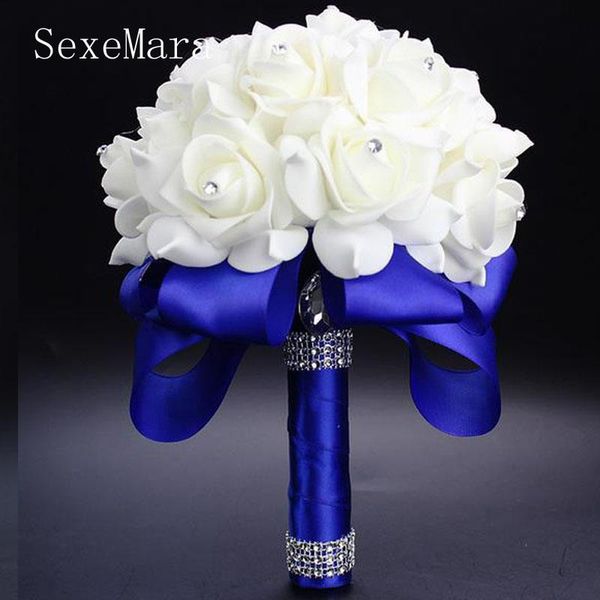 

wedding flowers foam pe rose bridesmaid bridal bouquet ribbon fake de noiva