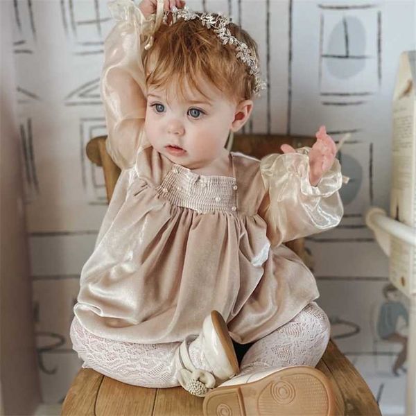 

baby girl smocked romper infant smock handmade jumpsuit toddler girls vintage velvet rompers children spanish boutique clothes 211011, Blue