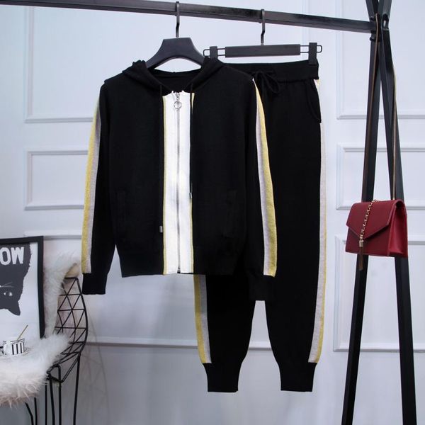

women's sweat suit 2021 autumn fashion women hooded knitted coat +casual pants two piece set leisure suit c413, White