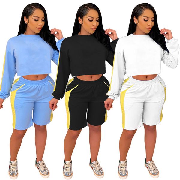

women casual tracksuit hoodies 2 piece sets summer clothes long sleeve pullover+mini shorts sports running suit solid color outfits 4611, Gray