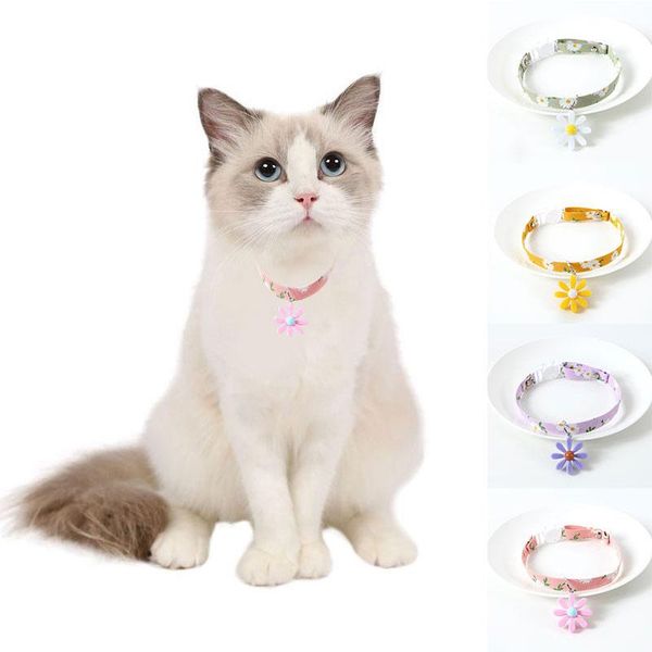 

cat collars & leads 1pc adjustable cute pet neck ring sweet strap floral pattern daisy flower pendant supply fashion safety collar