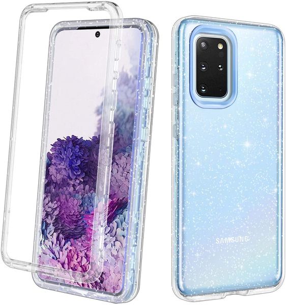 

for galaxy s20 plus 6.7 inch clear silver glitter case [without screen protector] heavy duty shockproof hybrid three layer protective case