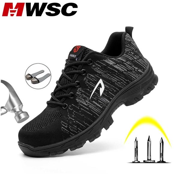 

mwsc men safety shoes boots breathable work shoes for men protective steel toe cap boots work indestructible construction shoes 211106, Black