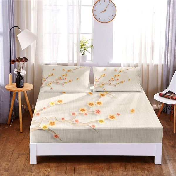 

sheets & sets beautiful flower 3pc polyester solid fitted sheet mattress cover four corners with elastic band bed sheet(2 cases)