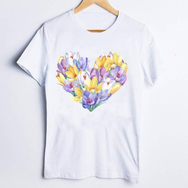 

tees for women print casual watercolor love floral short sleeve ladies t shirt clothes lady clothing female womens t-shirt, White