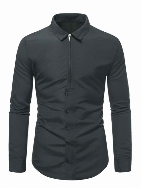 

men solid zip & button front shirt b3v0#, White;black