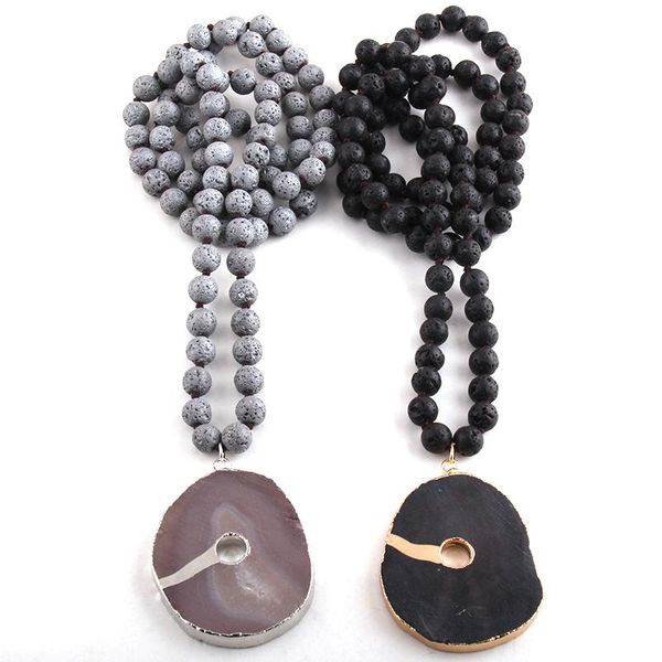 

pendant necklaces moodpc fashion bohemian tribal jewelry lava stone long knotted aegatstone d, Silver
