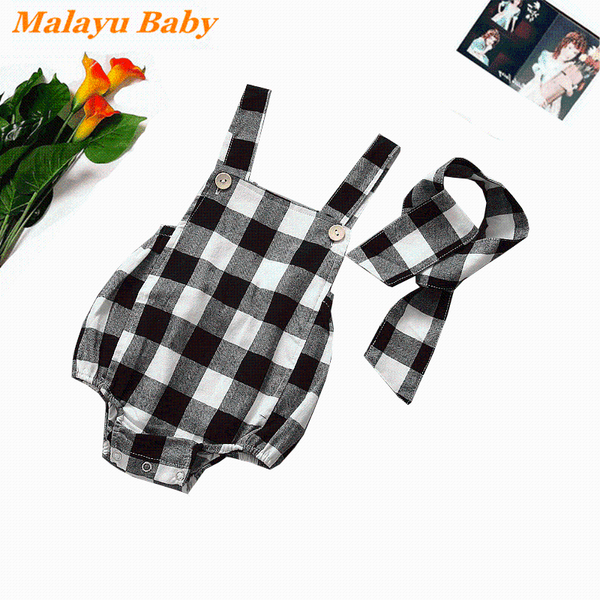 

shorts malayu baby summer born sling pants 0-2 years old sweet girls plaid bib short hairband 2 pcs infant casual costume set, Black