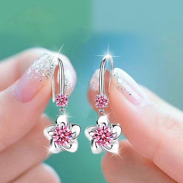 

dangle & chandelier sterling silver women's fashion jewelry pink blue white crystal zircon long tassel flower hook type earrings