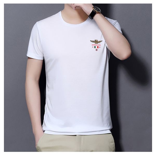 

summer new men's short t-shirt, round neck, middle-aged and young slim ice trend, half sleeve embroidered clothes, White;black