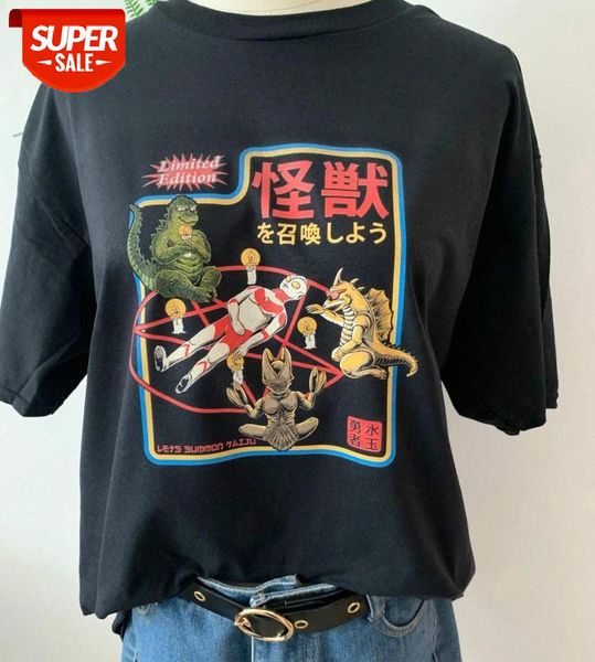 

Sunfiz HJN Lets Summon Kaiju Japanese Naime Ultramen and Monsters Funny Printed T Shirt Women Short Sleeve Cotton Tee Tops #6l8t, White