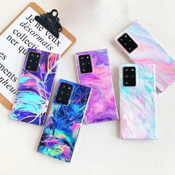 Гальванирующиеся бронзы мраморные IMD Case для Samsung S10 S20 PLUS S21 Ultra Note 20 S21FE A12 A42 A32 A52 A72 A21S A51 A71 A52 A72 A21S A51 A71 Роскошный Flash Лазерный камень Мягкий Телефон TPU