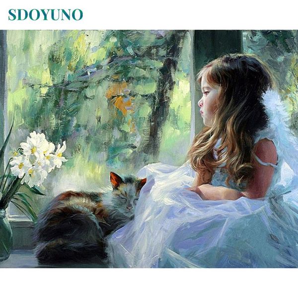 

paintings sdoyuno frame diy painting by numbers kits girls figure modern wall art acrylic paint on canvas for home artwork
